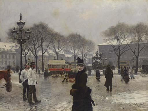 Paul Gustave Fischer - A Winter\'s Day on Kongens Nytorv, Copenhagen