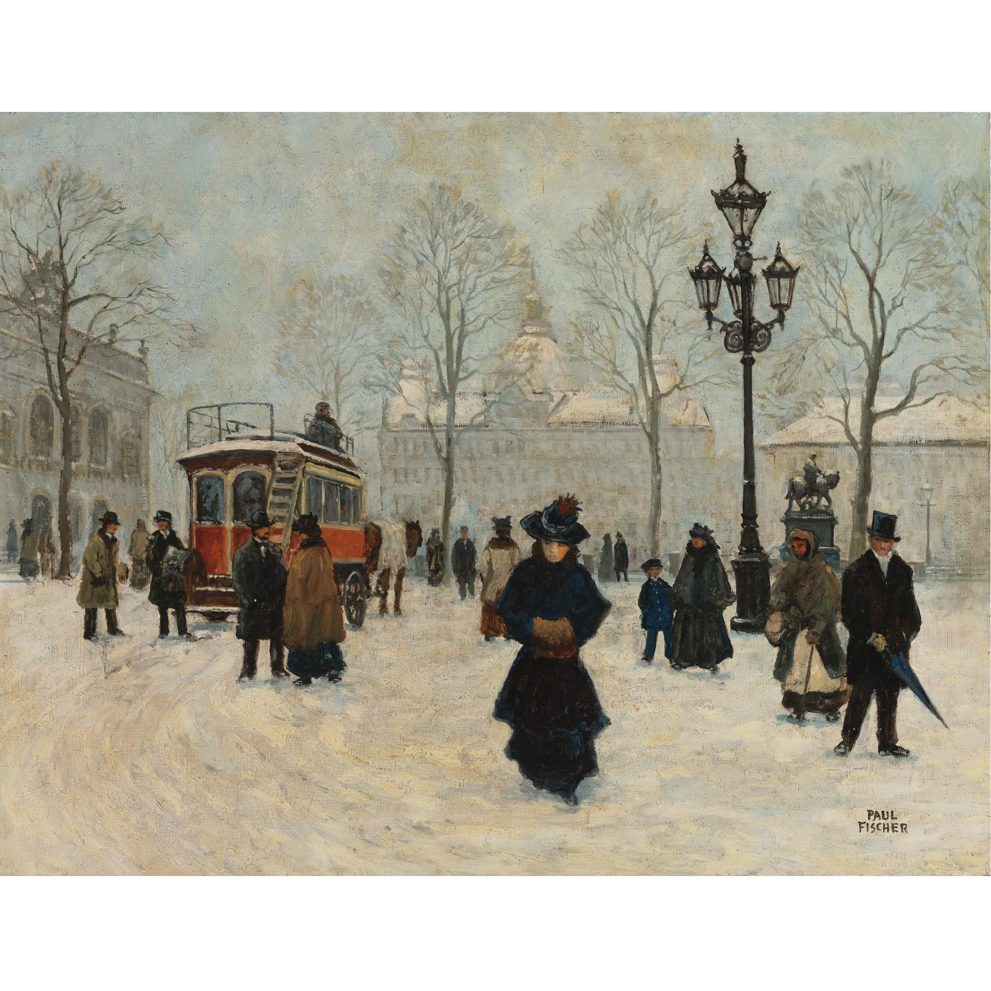 Paul Gustave Fischer - Danish A Winter Stroll In Kongens Nytorv, Copenhagen