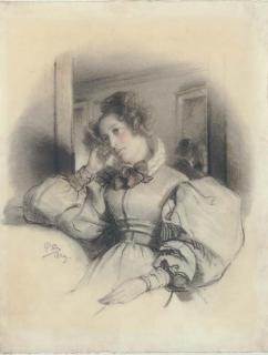 Paul Hippolyte Delaroche - Portrait of A Lady, Seated In An Elegant Dress