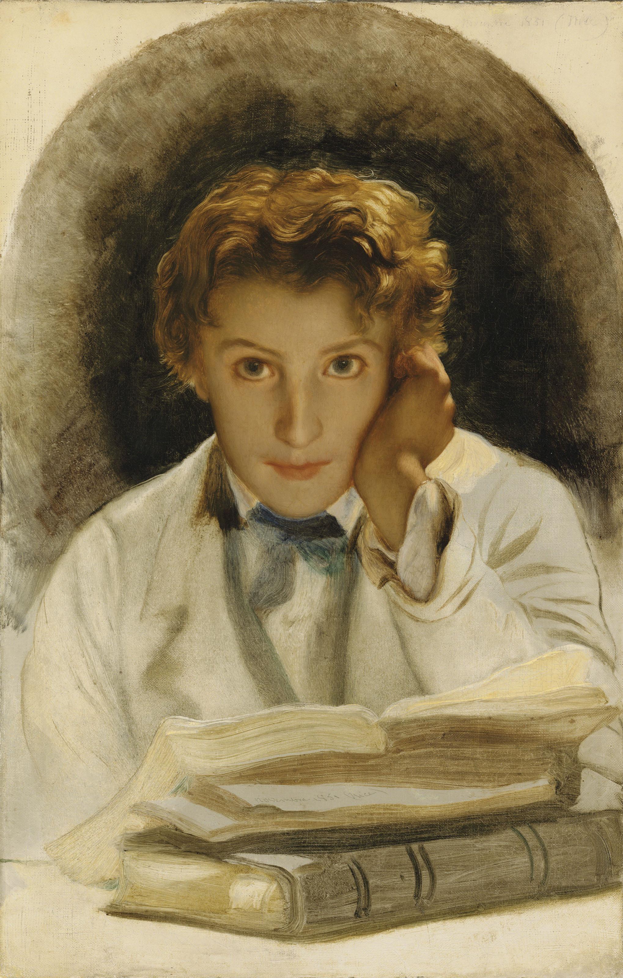 Paul Hippolyte Delaroche - Portrait of Joseph-Carle-Paul-Horace Delaroche, Son of the Artist, Half-Length with a Pile of Books