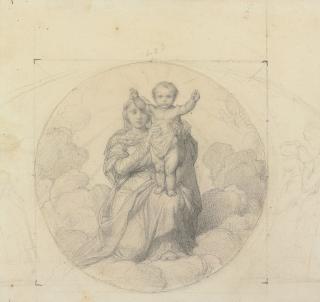 Paul-Hippolyte Delaroche - The Virgin and Child, inscribed in a circle, with lightly indicated angels