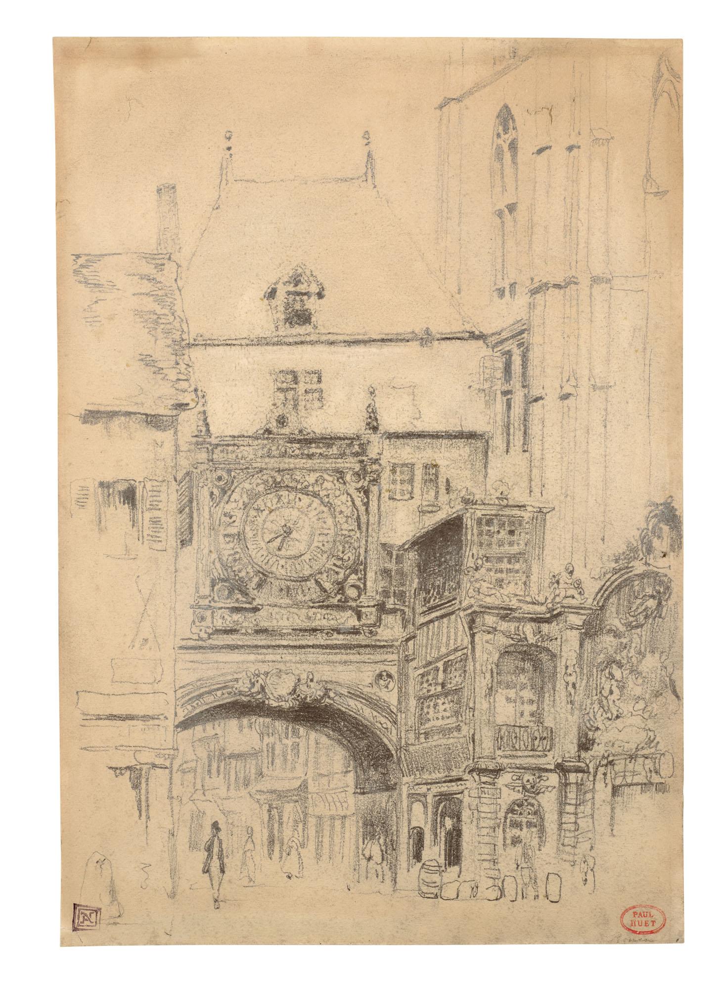 Paul Huet - Le Gros Horloge Et La Fontaine D\'Aréthuse À Rouen