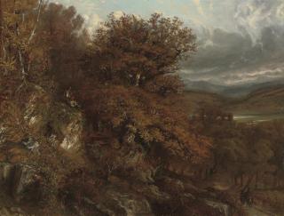 Paul Huet - Travellers in a wooded valley