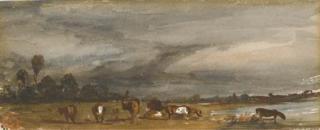 Paul Huet - Un paysage avec des vaches et un cheval près d\'un lac