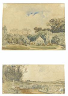 Paul Huet - Vue Du Château D\'Eu Et Vue Des Jardins Du Château D\'Eupaul Huet; View Of The Eu Castle And View Of The Gardens Of The Eu Castle; Bears The Stamp From The Paul Huet Sale Lower Left (Lugt 1268); Watercolor And Pencil On Paper, A Pair