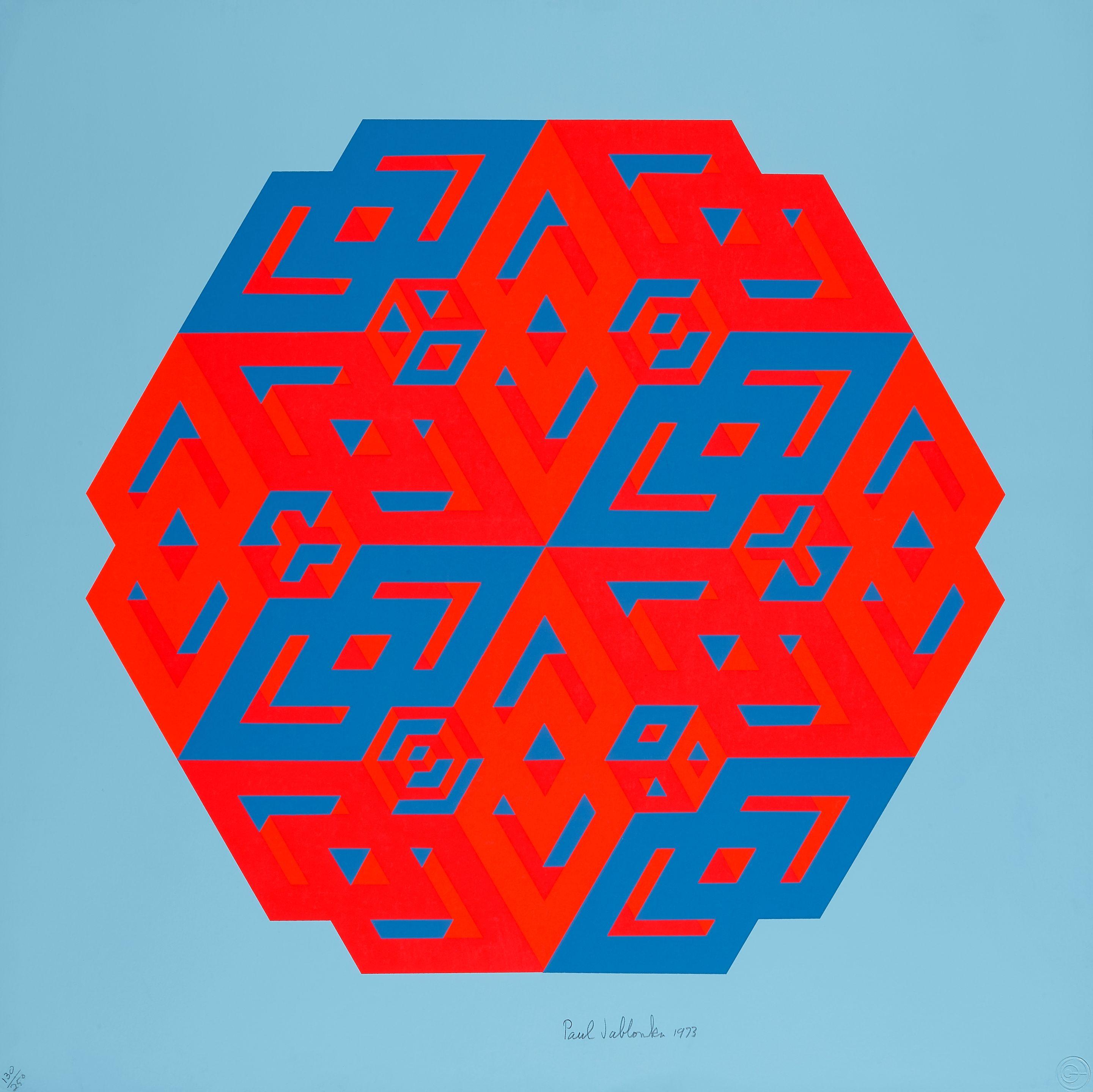Paul Jablonka - Geometric in Red and Blue; Geometric in Red and Yellow; and Geometric in Yellow (3 works)