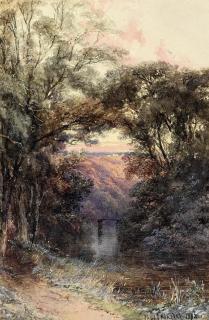 Paul Jacob Naftel, R.W.S. - A peaceful stretch of river in the evening light