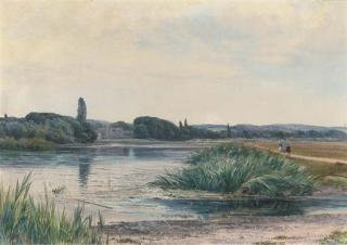 Paul Jacob Naftel, R.W.S. - A summer\'s day at Goring-on-Thames