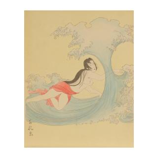 Paul Jacoulet - Ama (Abalone Diver) Beneath the Crest of a Wave