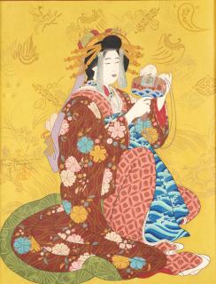 Paul Jacoulet - Daikoku, Dieu de la Richesse, personnifie pa une courtisane du Shimabara