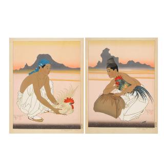 Paul Jacoulet - Les Deux Adversaires (Gauche). Corée; Les Deux Adversaires (Droite). Corée 2