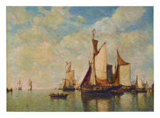 Paul Jean Clays - Boats In A Harbor