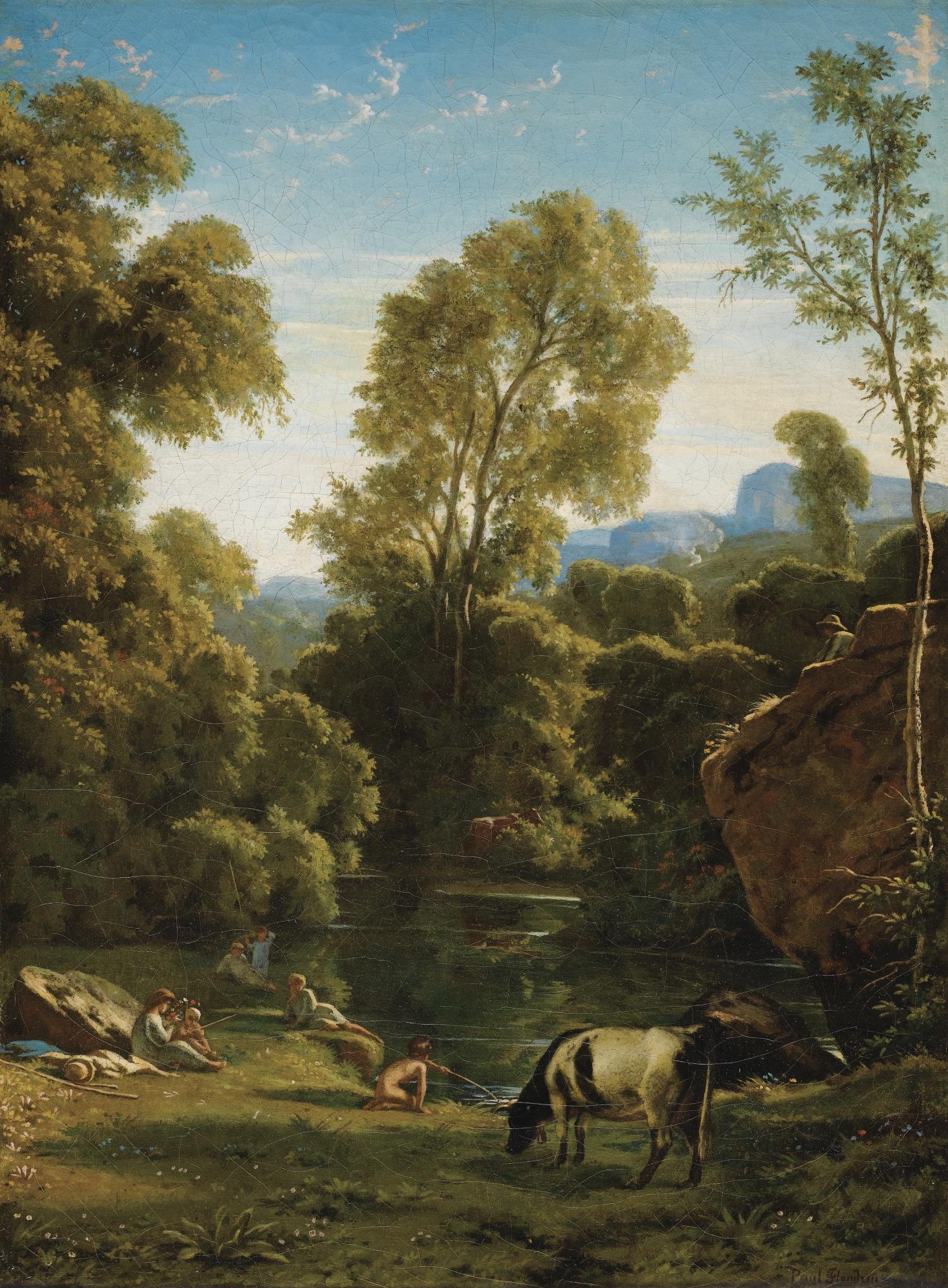 Paul-Jean Flandrin - Paysage Classique Avec Personnages Près D\'Un Lac