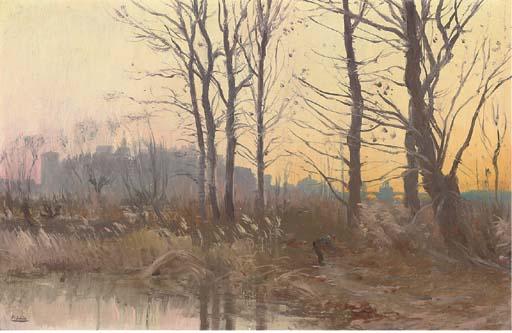 Paul-Jean-Marie Sain - Crépuscule près du Pont d\'Avignon