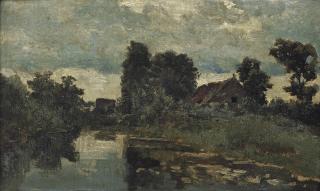 Paul Joseph Constantin Gabriël - A polder landscape with a farm