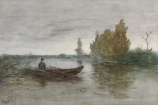 Paul Joseph Constantin Gabriel - An angler in a polder landscape