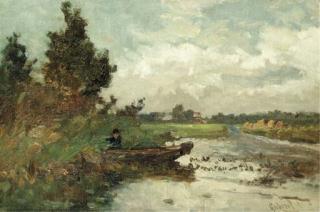 Paul Joseph Constantin Gabriël - An angler in a polder landscape