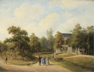 Paul Joseph Constantin Gabriel - An elegant company promenading in the garden of a country house