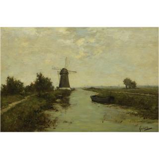 Paul Joseph Constantin Gabriel - Belgian A Windmill In A Polder Landscape