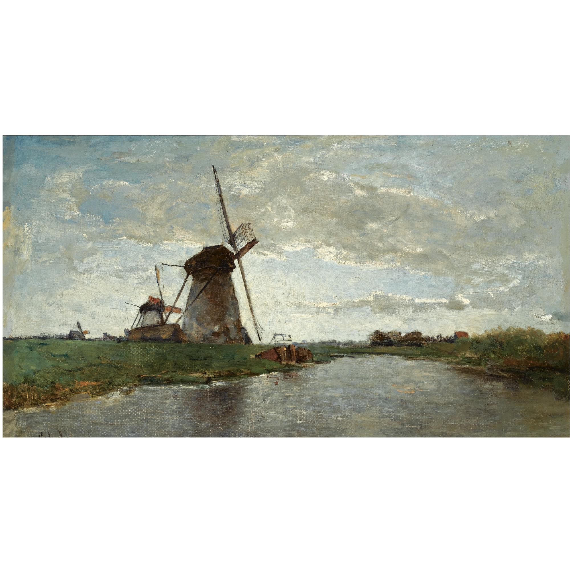 Paul Joseph Constantin Gabriel - Dutch Windmills In A Polder Landscape