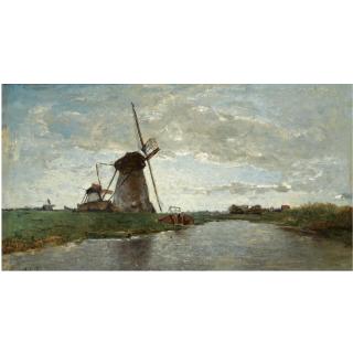 Paul Joseph Constantin Gabriel - Dutch Windmills In A Polder Landscape