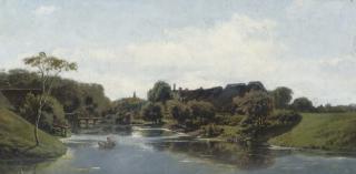 Paul Joseph Constantin Gabriel - Rowing along a village in summer