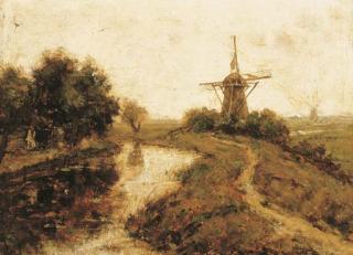 Paul Joseph Constantin Gabriel - Windmills by a river
