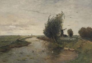 Paul Joseph Constantin Gabriël - Windmills in a polder landscape