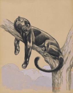 Paul Jouve - Panthère noire couchée sur une branche
