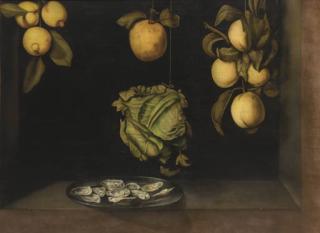 Paul Karslake - Apples, Lemons And A Cauliflower Hanging Over A Plate of Oysters