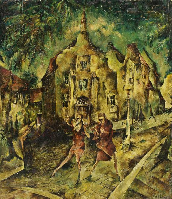 Paul Kuhfuss - Straßenszene mit zwei Figuren