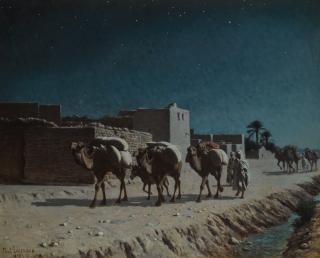 Paul Lazerges - Camel Train By Moonlight