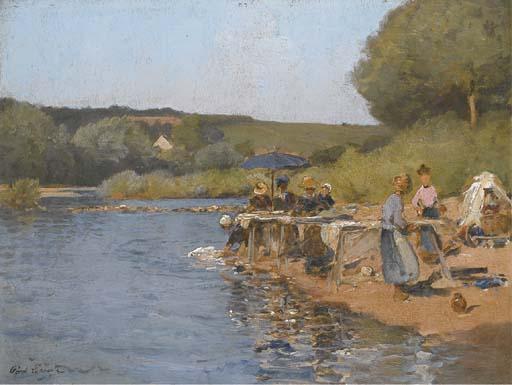 Paul Le Comte - Lavandières Au Bord D\'Une Rivière