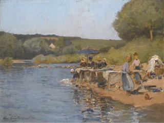 Paul Le Comte - Lavandières Au Bord D\'Une Rivière