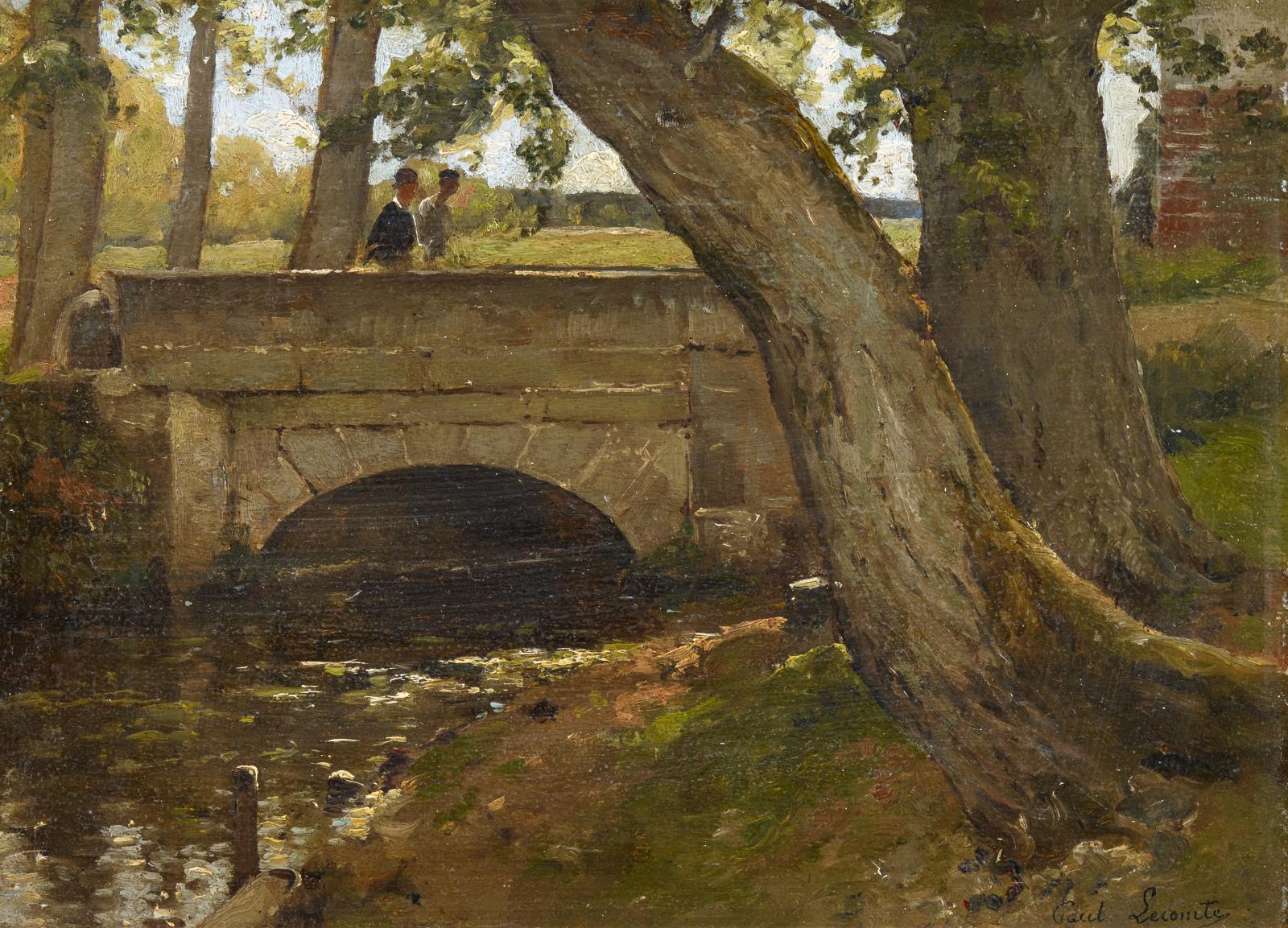 Paul Lecomte - Bachlauf mit steinerner Brücke