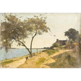 Paul Lecomte - Bords De Rivière À Douarnenez; Bord De Mer Avec Promeneurs Sur Un Chemin; Petit Pêcheur Dans Une Barque