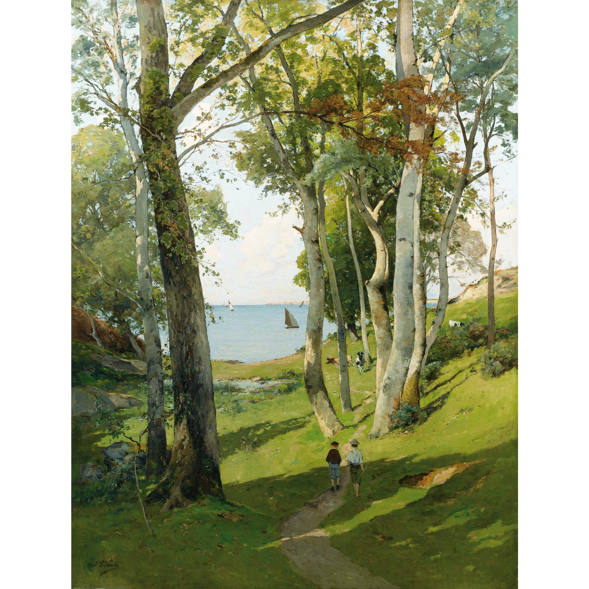 Paul Lecomte - Deux Garçons Sur Un Chemin, Marchant Vers La Mer
