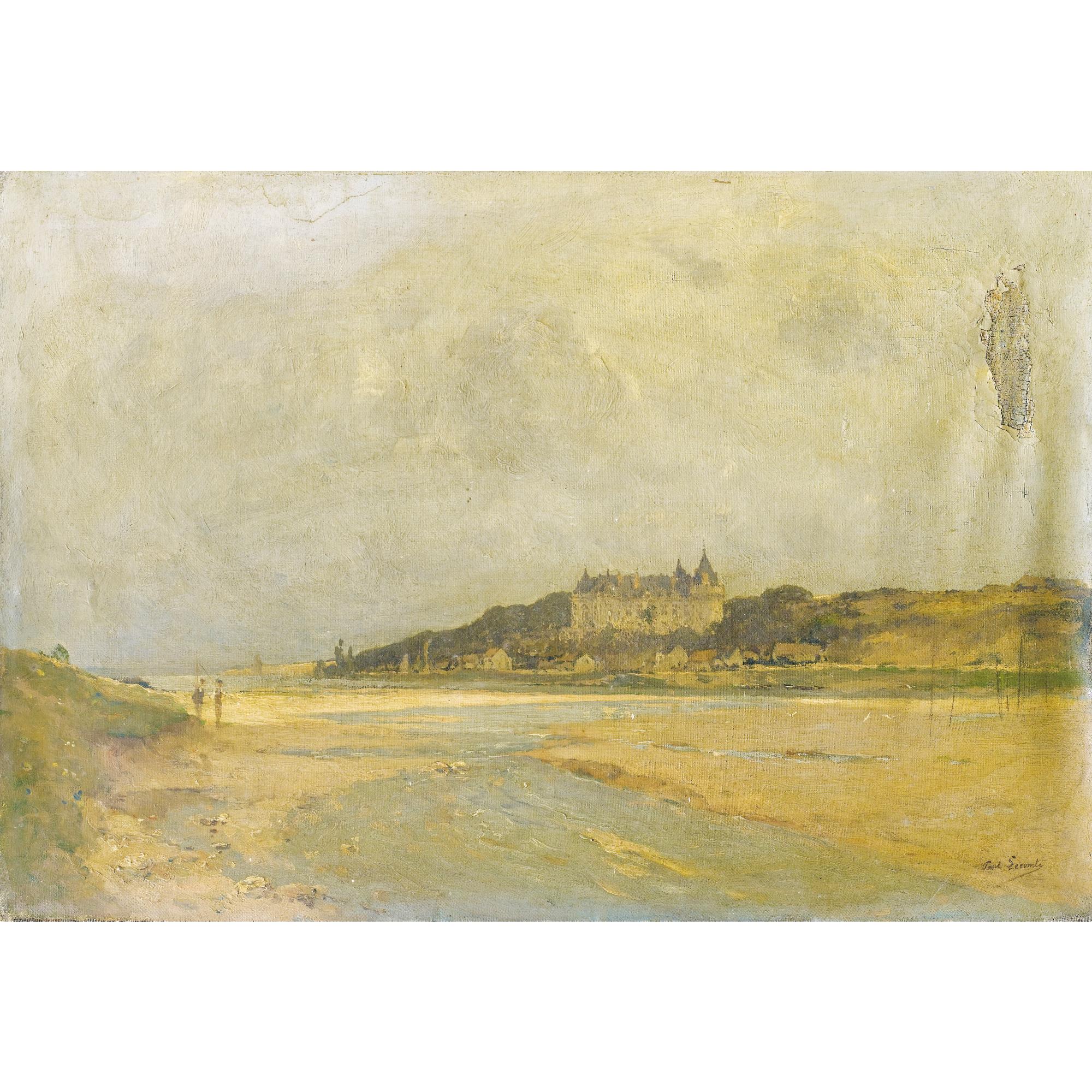 Paul Lecomte - Paysanne Sur Un Chemin; Château Dans L\'Embouchure D\'Un Fleuve; Bateau Sur Un Fleuve