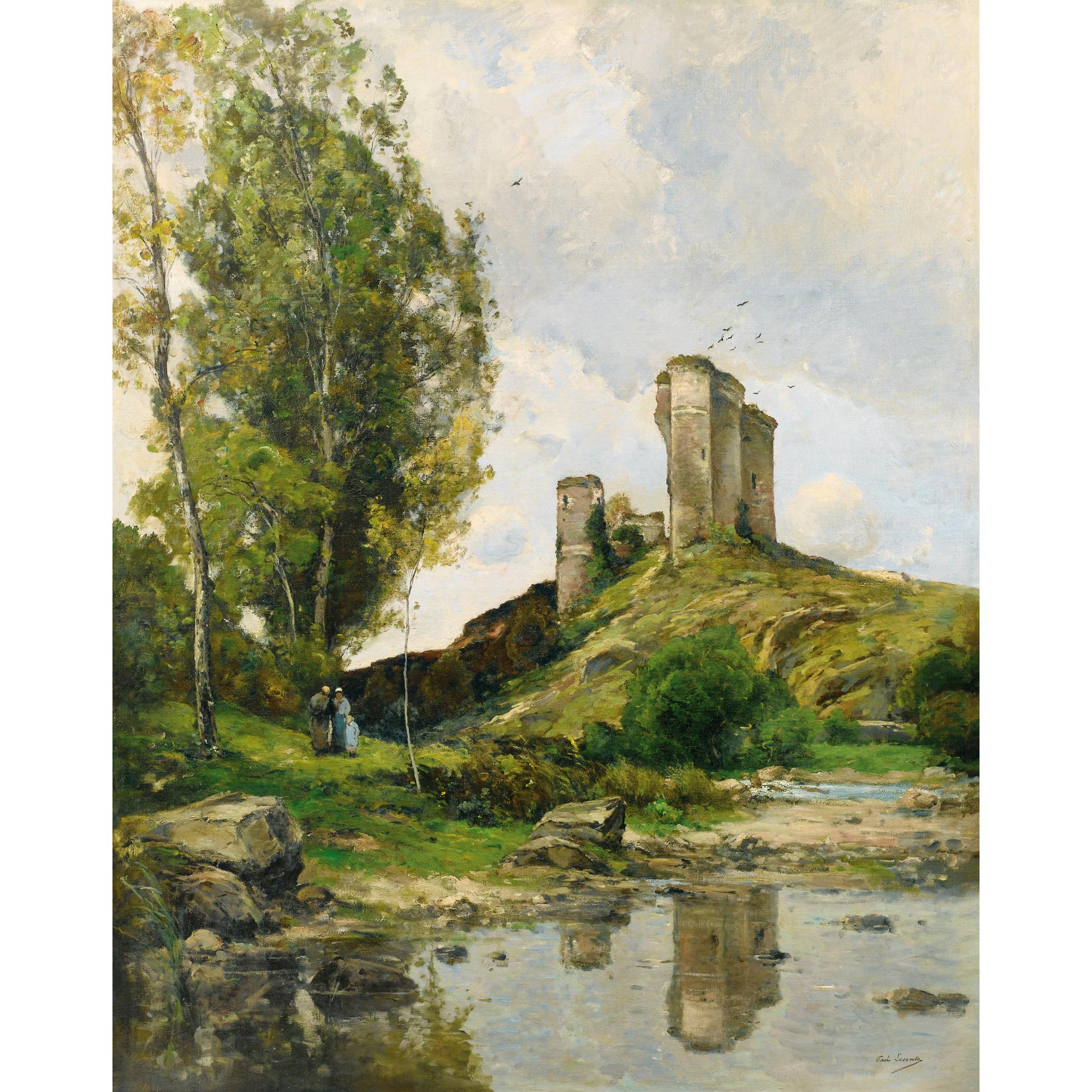 Paul Lecomte - Vue De Hérisson Avec Deux Paysannes Et Un Enfant