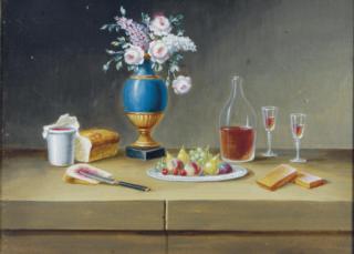 Paul Lelong - Still life with flowers, fruit, wine and bread; and five companion works