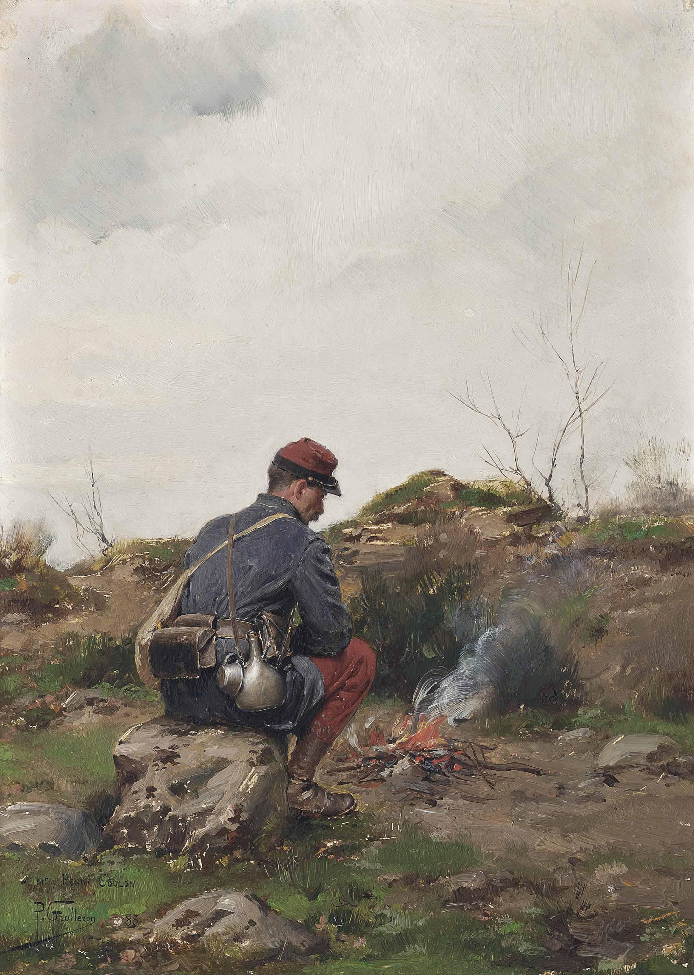 Paul-Louis-Narcisse Grolleron - A Soldier Making A Campfire