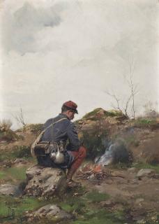 Paul-Louis-Narcisse Grolleron - A Soldier Making A Campfire