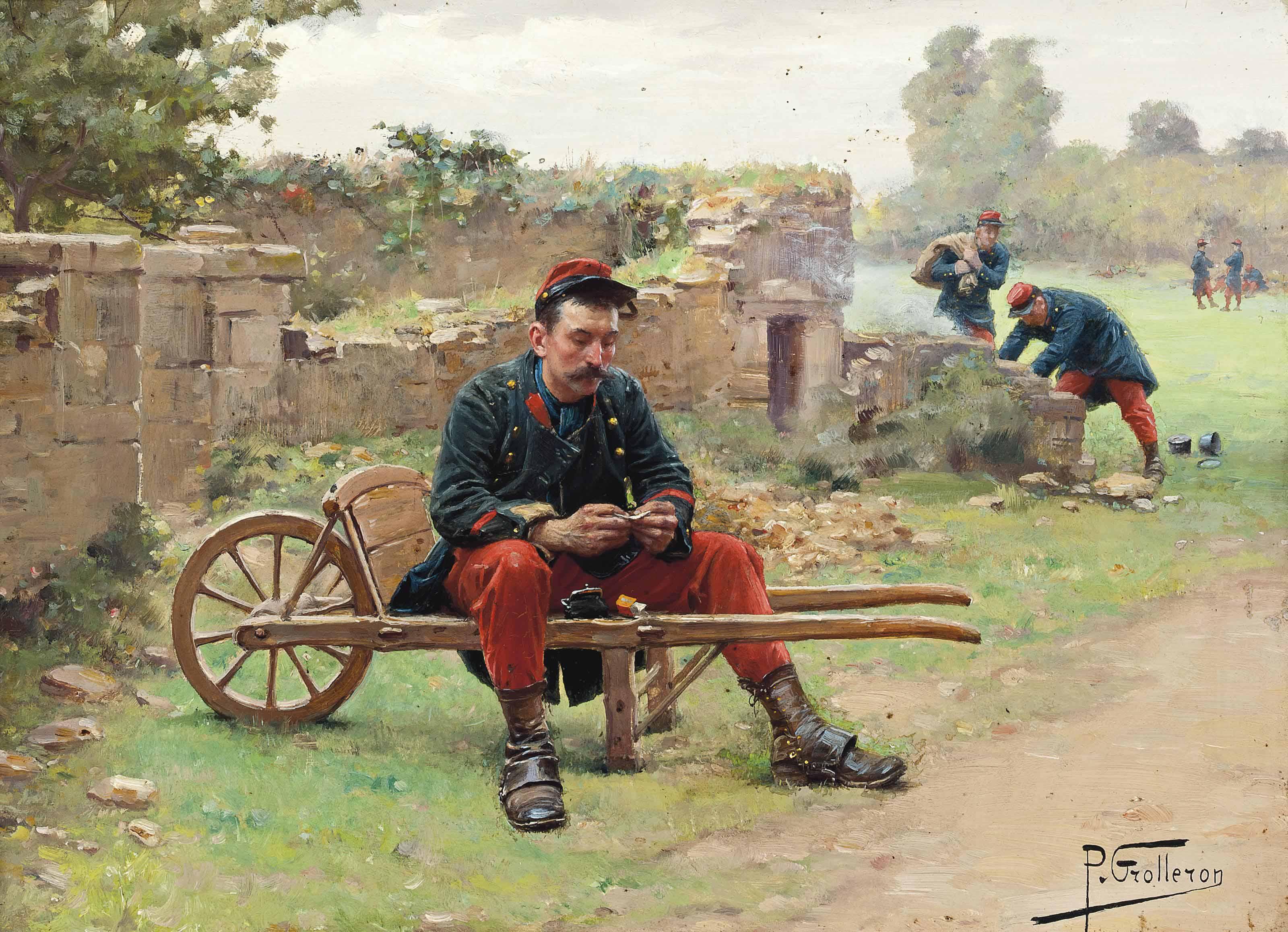 Paul-Louis-Narcisse Grolleron - A soldier preparing a cigarette