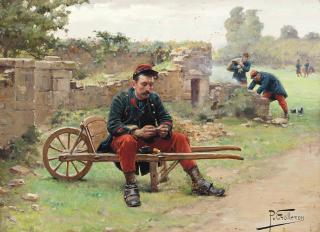 Paul-Louis-Narcisse Grolleron - A soldier preparing a cigarette