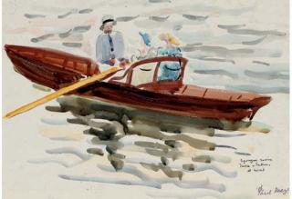 Paul Lucien Maze - Segonzac rowing Jessie and Pauline at Oxford