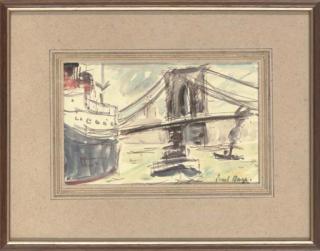 Paul Lucien Maze - Steam boats before Brooklyn Bridge, New York