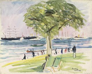 Paul Lucien Maze - Steam yachts anchored in the harbour during the Regatta at Cowes, 1936