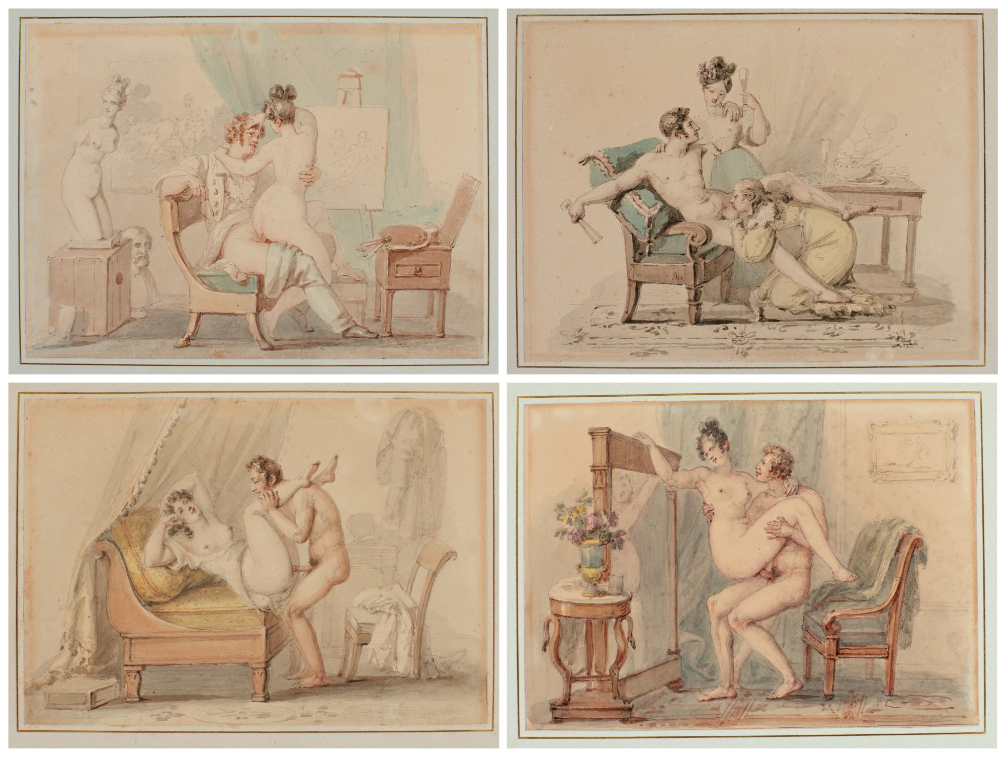 Paul-Marc-Joseph Chenavard - A) The Artist\'S Studio  B) Blowing Bubbles  C) Head Over Heels  D) Amourous Reflections