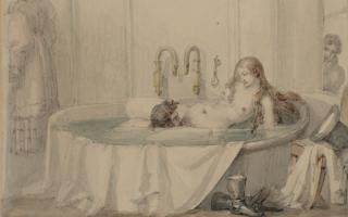 Paul-Marc-Joseph Chenavard - Bathtime: An Aquatic Encounter