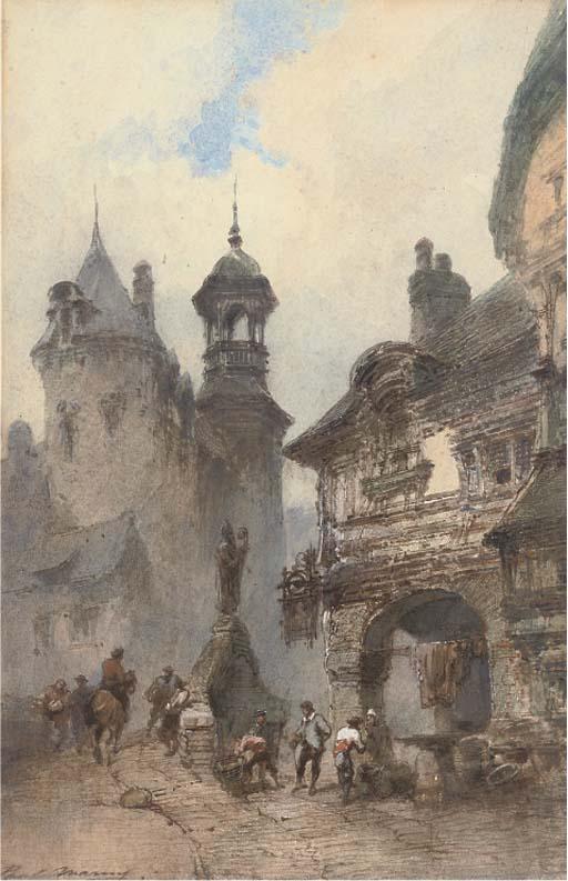 Paul Marny - Bustling activity in a Northern French town